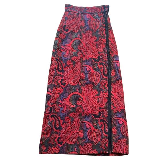 Vintage The Villager Red Purple Paisley Tapestry Knit Maxi Skirt Women Size 8 - Picture 1 of 6